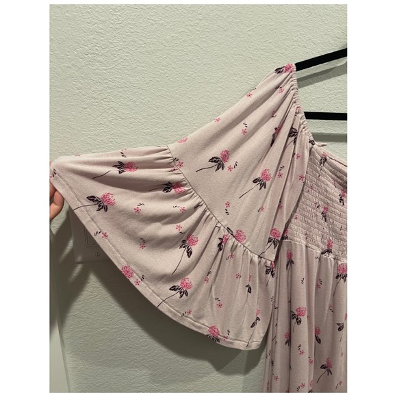 FREE PEOPLE Lana Off The Shoulder Pink Lilac Floral Bell Sleeves Tunic - Picture 6 of 7